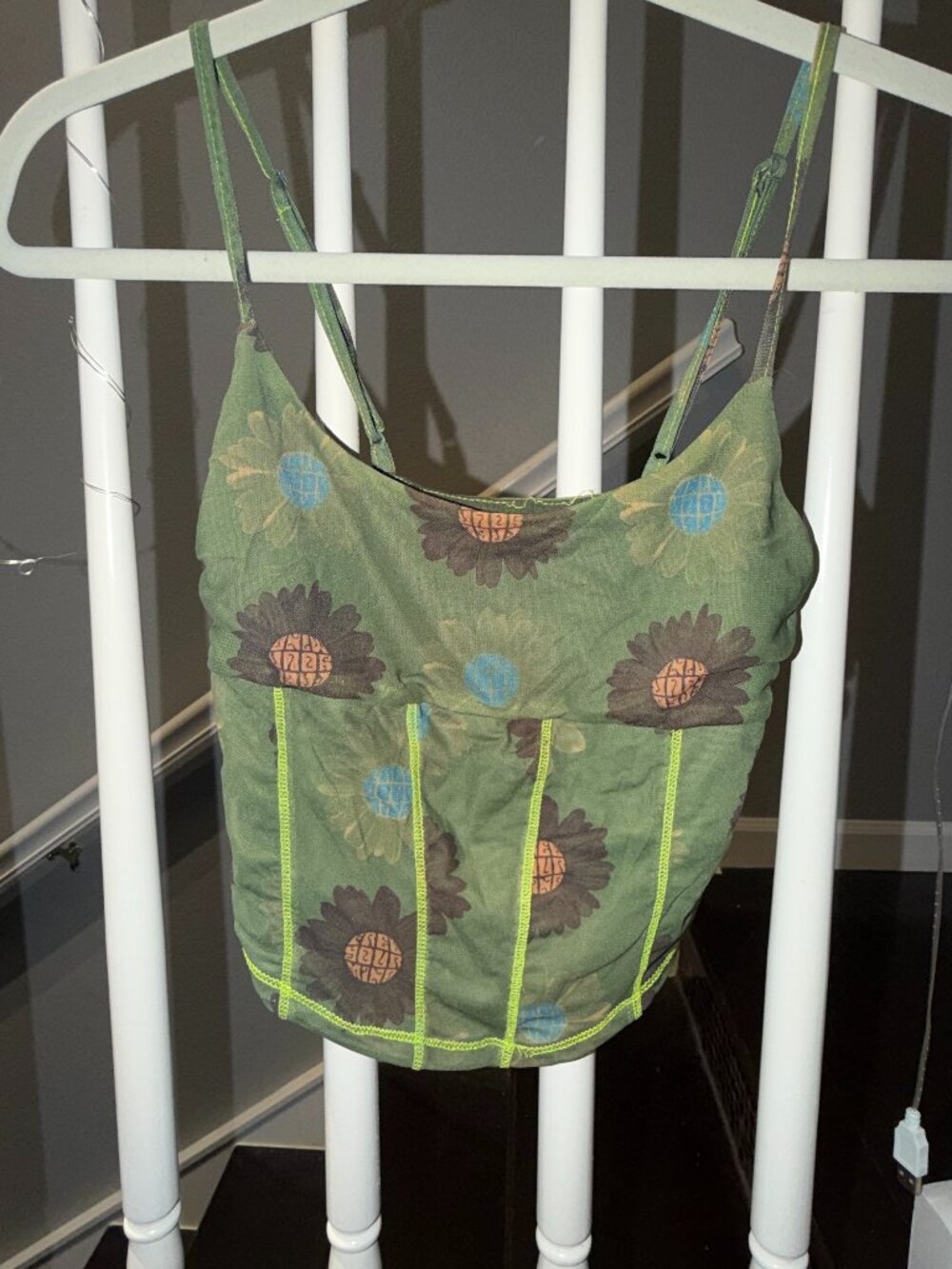 Urban Outfitters Green Floral "Free Your Mind" Cami Top - S